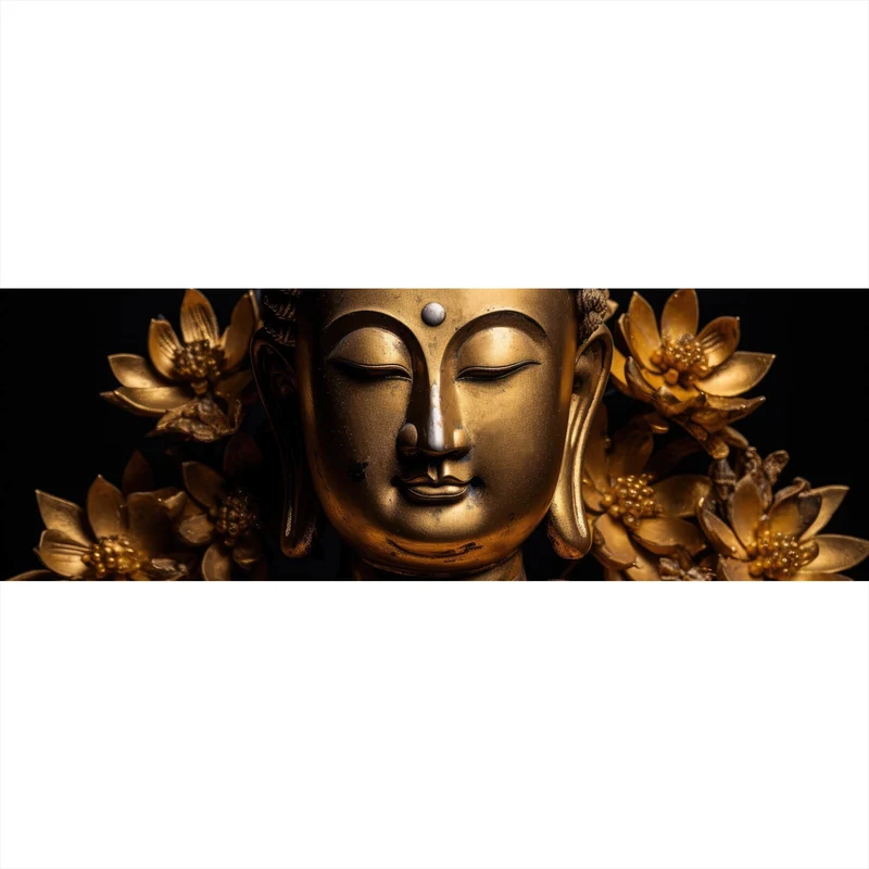 Poster Edle Buddha Statue mit floralen Details Panorama