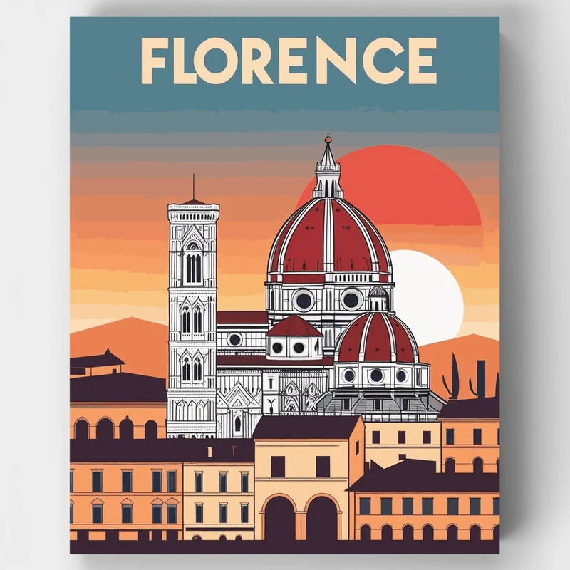 Florence Duomo Sunset Travel Poster - Paint by Numbers Kit