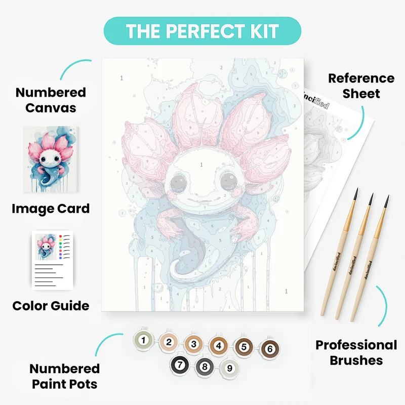 Cute Axolotl Watercolor - Paint by Numbers Kit