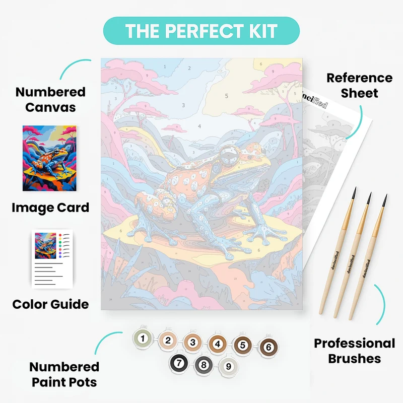 Vibrant Poison Dart Frog in Colorful Fantasy Landscape - Paint by Numbers Kit