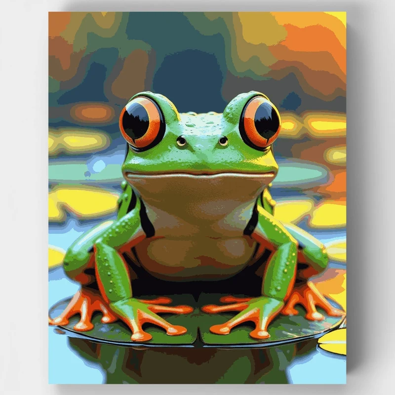 Red-Eyed Tree Frog on Lily Pad - Paint by Numbers Kit