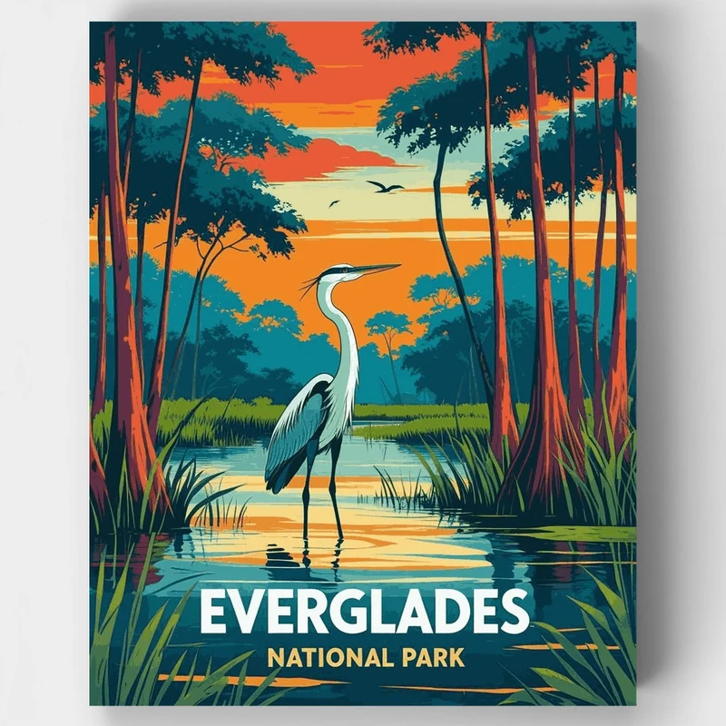 Everglades National Park Heron in Cypress Swamp Sunset - Paint by Numbers Kit