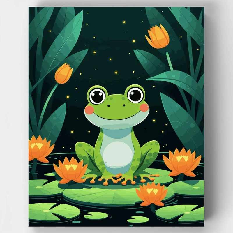 Frog on Lily Pad at Night - Paint by Numbers Kit
