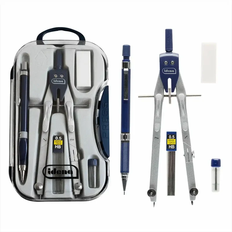 Idena Zirkel Set mit Radierer, Druckbleistift und Minen - Komplettes Geometrie-Set
