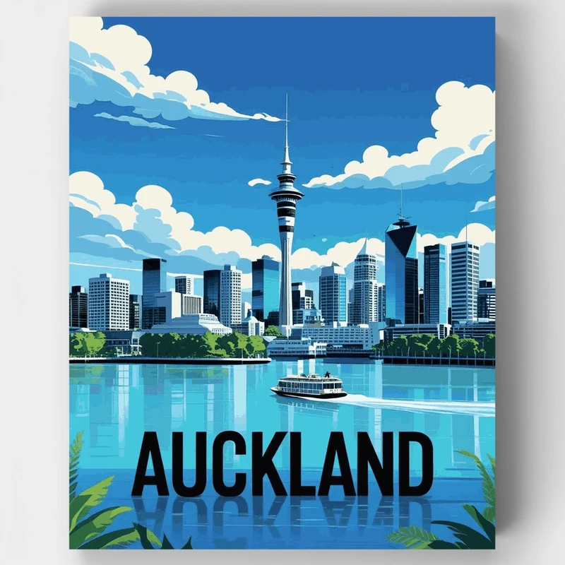 Auckland Sky Tower Harbour Ferry View - Paint by Numbers Kit
