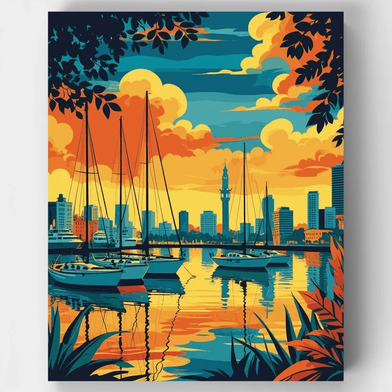 Auckland Harbour Sunset - Paint by Numbers Kit