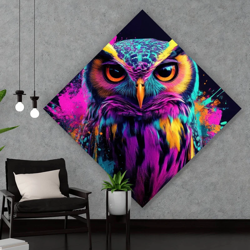 Aluminiumbild gebürstet Beeindruckende abstrakte Eule Explosion Raute