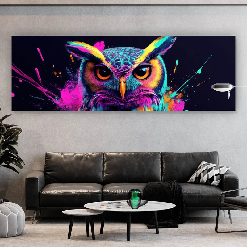 Acrylglasbild Beeindruckende abstrakte Eule Explosion Panorama