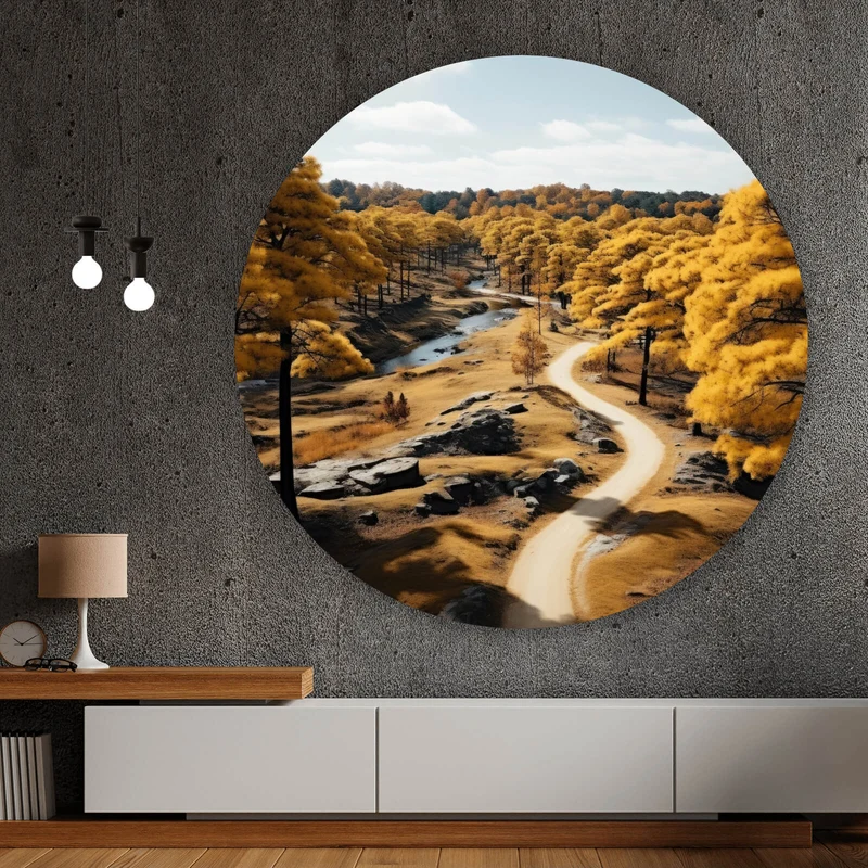 Aluminiumbild Atemberaubende Landschaft mit malerischen Bäumen Kreis