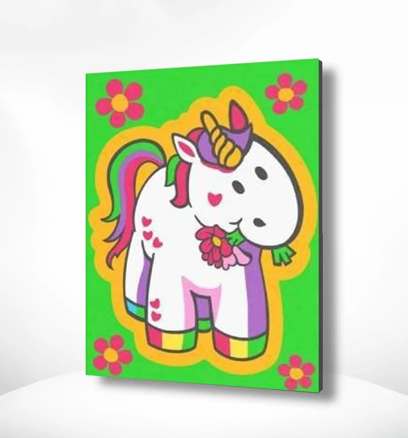 Malen nach Zahlen Einhorn mit roten Blumen