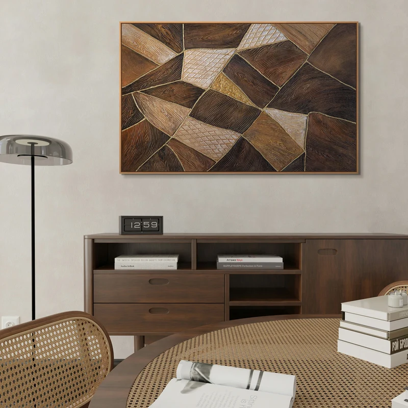 Geometrisches Acrylbild in Rahmen mit Goldstruktur – Wandkunst „Geometrie des Goldes“