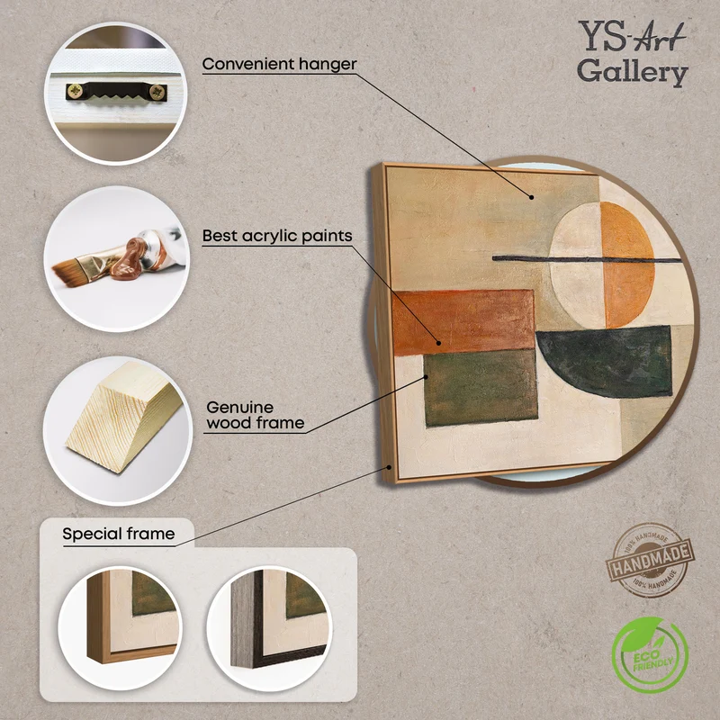 Geometrische Wandkunst auf Leinwand „Gleichgewicht“ in Naturfarben mit Rahmen