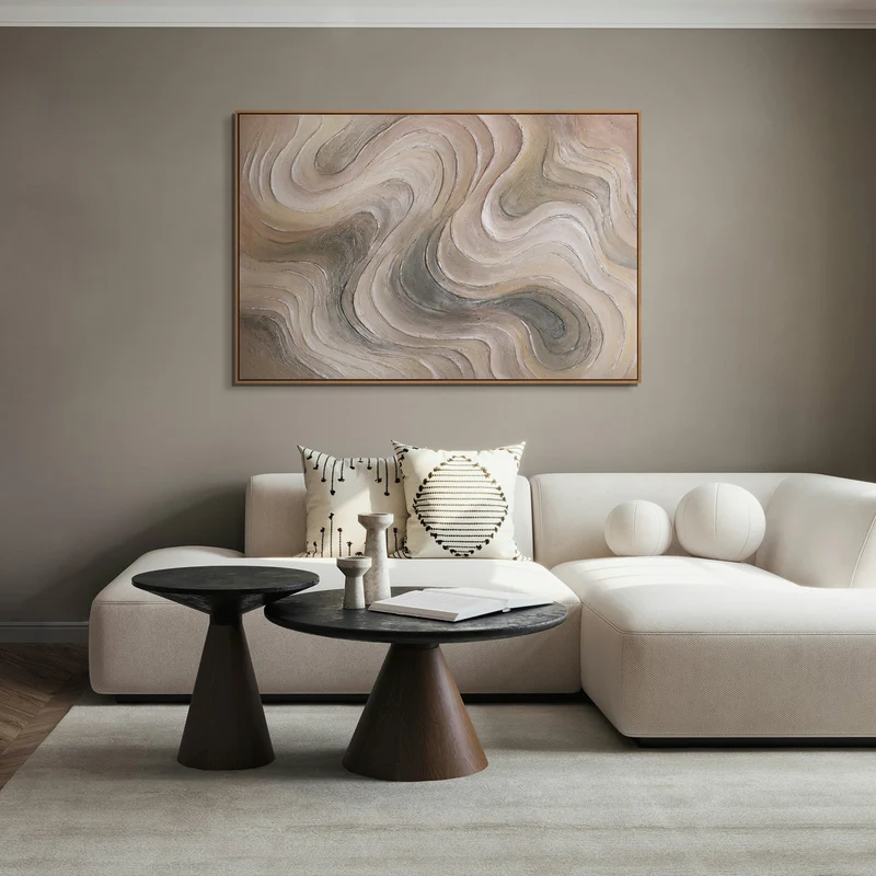 Abstraktes Leinwandbild „Sanfte Strömung“ mit Struktur und Naturfarben - Original Acrylbild mit Rahmen