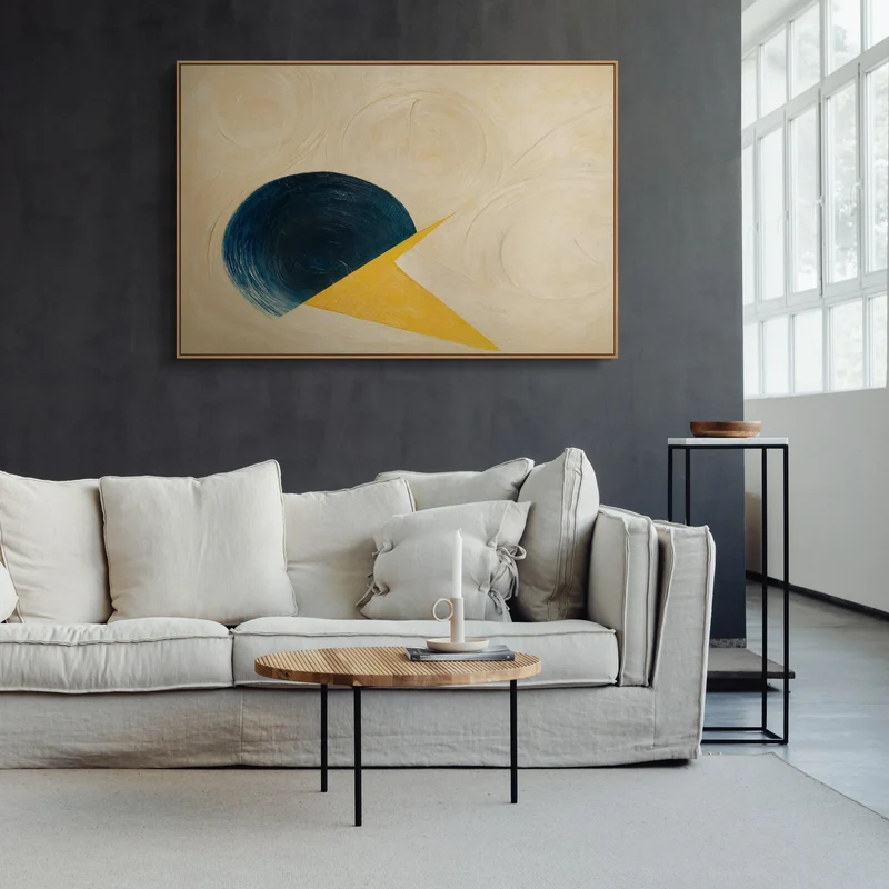 Moderne abstrakte Leinwandkunst mit klarer Formensprache – Handgemaltes Gemälde „Schnitt durch den Horizont“