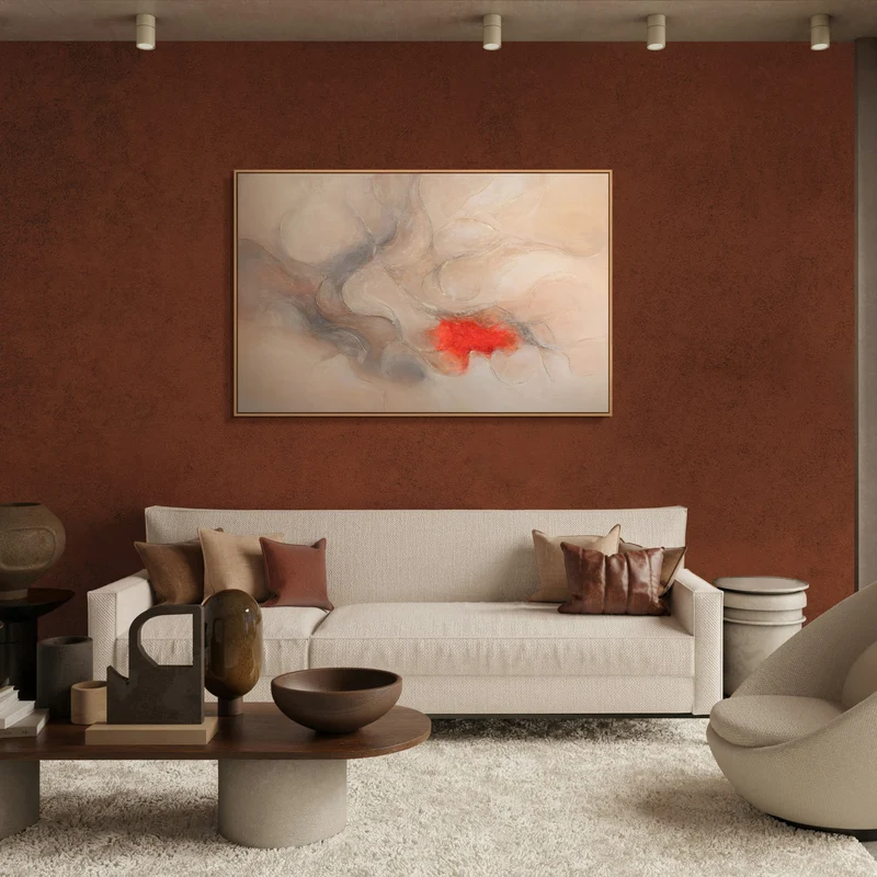 Abstraktes Acrylbild mit rotem Akzent – moderne Wandkunst „Echo der Flammen“
