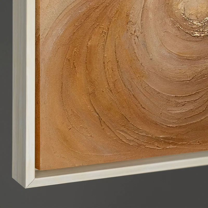 Abstraktes Acrylbild in Gold Braun – strukturierte Wandkunst mit Rahmen „Wirbelwind der Wärme“