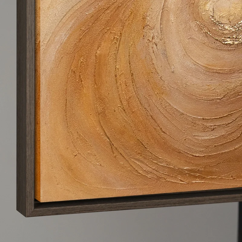 Abstraktes Acrylbild in Gold Braun – strukturierte Wandkunst mit Rahmen „Wirbelwind der Wärme“