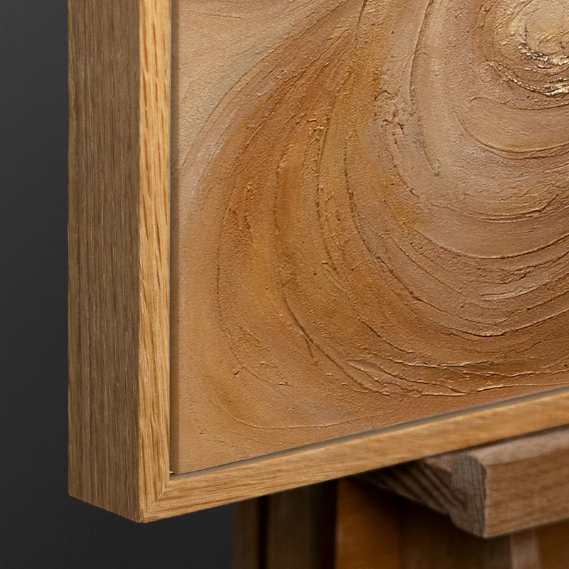 Abstraktes Acrylbild in Gold Braun – strukturierte Wandkunst mit Rahmen „Wirbelwind der Wärme“