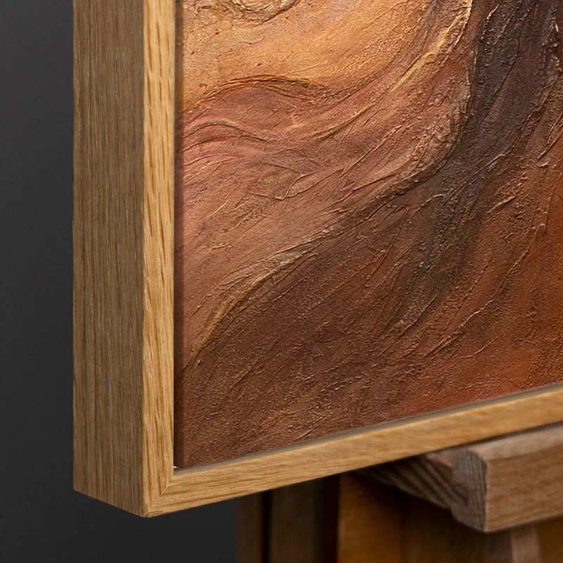 Handgemaltes Gemälde in warmen Erdtönen – moderne Leinwandkunst mit Rahmen „Bernsteinfarbene Ströme“
