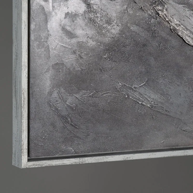 Modernes abstraktes Acrylbild in Grau – Struktur Wandkunst mit Rahmen „Erinnerung der Felsen“