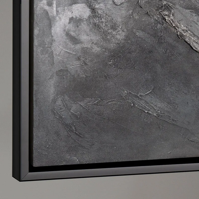 Modernes abstraktes Acrylbild in Grau – Struktur Wandkunst mit Rahmen „Erinnerung der Felsen“