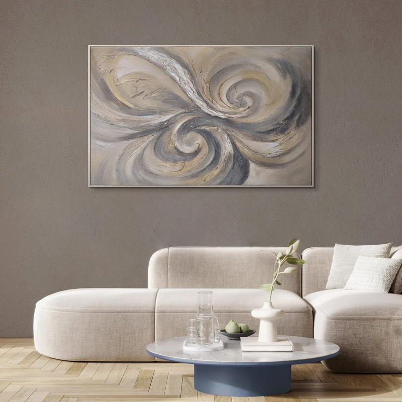 Modernes abstraktes Acrylbild in Beige Grau – Struktur Wandkunst „Sand und Wolken“