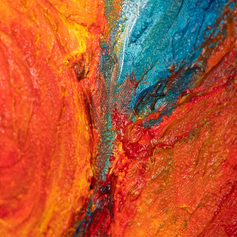 Expressives Acrylbild in Blau Rot – Abstrakte Wandkunst mit Rahmen „Verschmelzung der Energien“