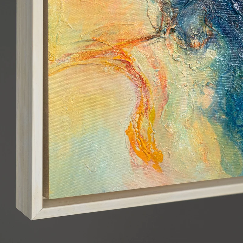 Expressives Acrylbild in Blau Rot – Abstrakte Wandkunst mit Rahmen „Verschmelzung der Energien“