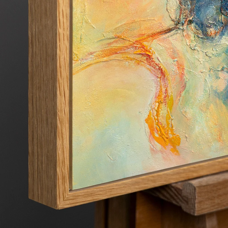 Expressives Acrylbild in Blau Rot – Abstrakte Wandkunst mit Rahmen „Verschmelzung der Energien“