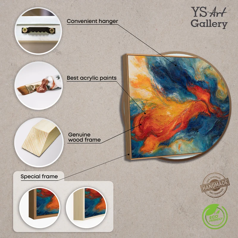 Expressives Acrylbild in Blau Rot – Abstrakte Wandkunst mit Rahmen „Verschmelzung der Energien“
