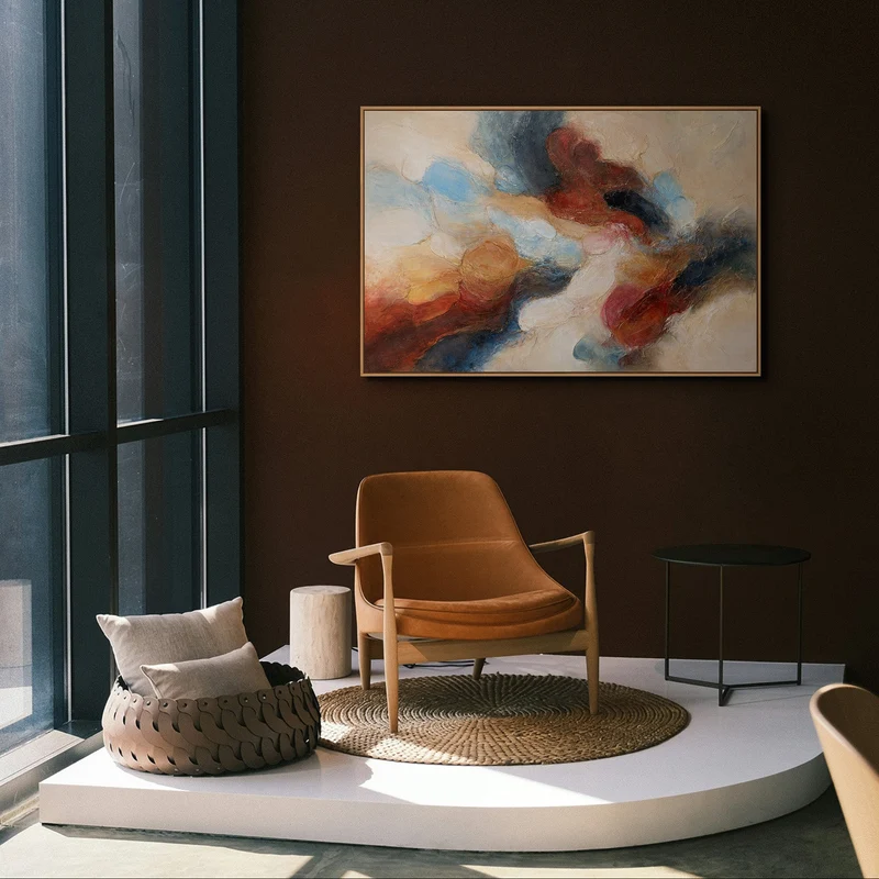 Handgemaltes Acrylbild mit Rahmen – Moderne Wandkunst in Blau Rot „Musik in Farbe“