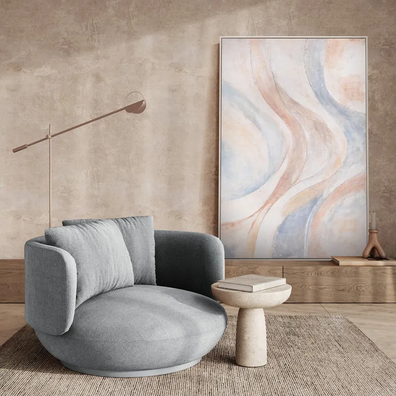 Abstraktes Leinwandbild Beige Blau – Struktur Gemälde mit Rahmen „Windlinien“