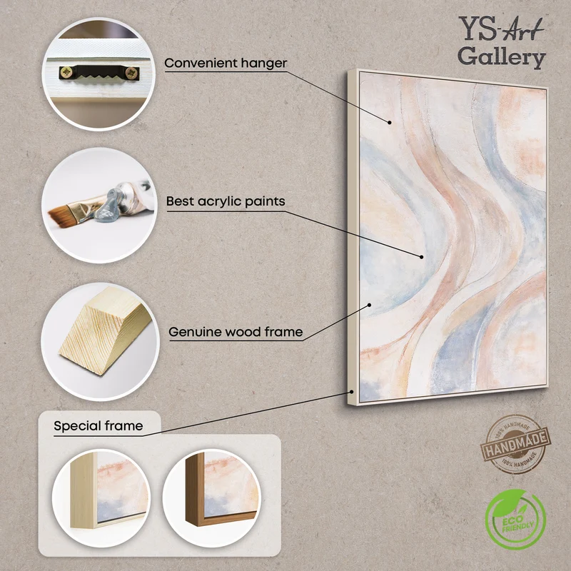 Abstraktes Leinwandbild Beige Blau – Struktur Gemälde mit Rahmen „Windlinien“
