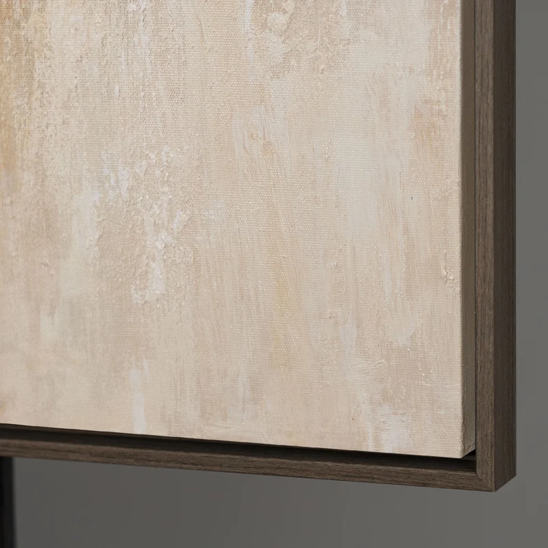 Abstraktes Gemälde mit Rahmen - Modernes Wandbild in Beige Blau Gold „Lichtübergänge“