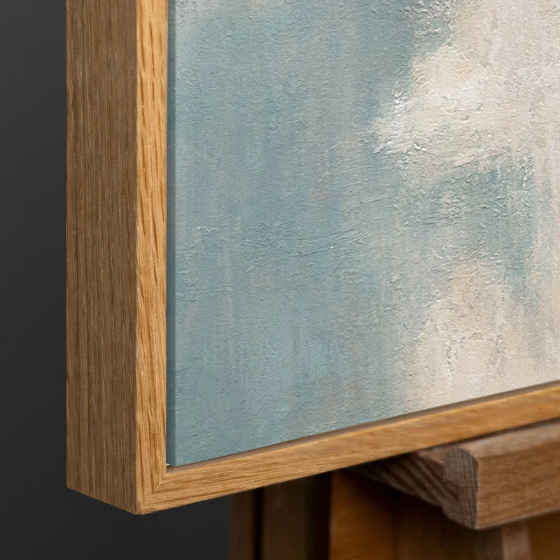 Abstraktes Gemälde mit Rahmen - Modernes Wandbild in Beige Blau Gold „Lichtübergänge“