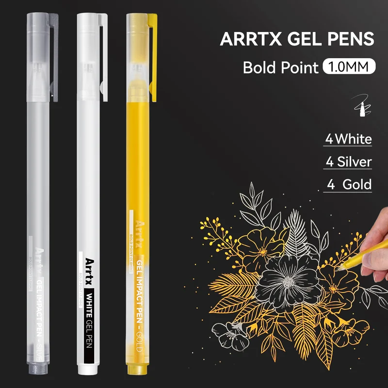Arrtx Gel Pens 12 Pack 3 Color Bold Point Opaque Gel Ink Pens