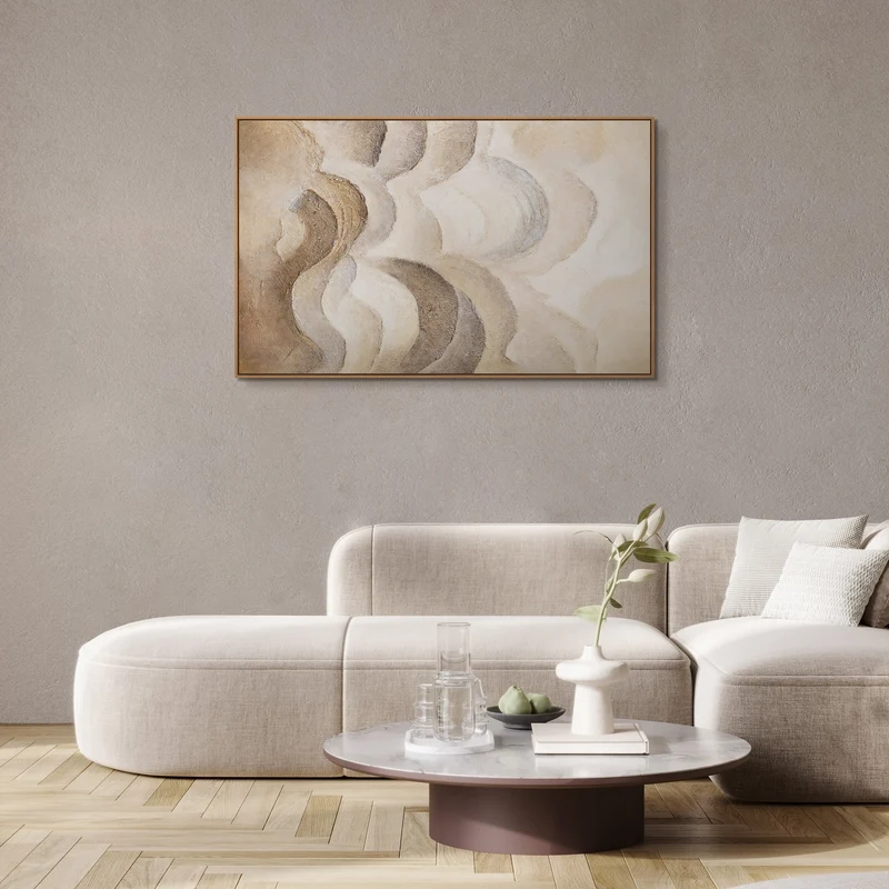 Modernes Gemälde Naturtöne – Handgemaltes Wandbild mit Rahmen „Horizontschichten“