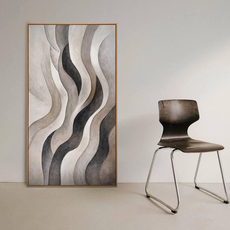 Acrylbild mit Struktur – Elegante Abstrakte Kunst in Beige & Grau „Sandwellen“