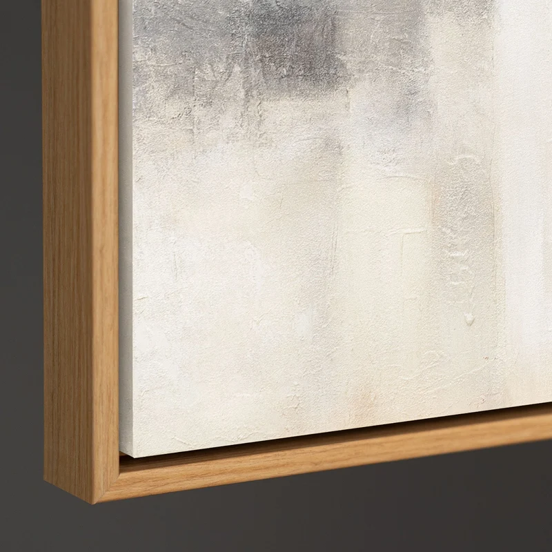 Abstraktes Gemälde Beige Grau mit Rahmen – Moderne Wandkunst „Geisterhaftes Licht“