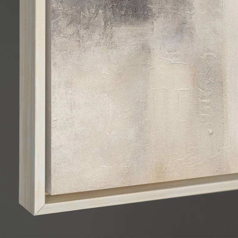 Abstraktes Gemälde Beige Grau mit Rahmen – Moderne Wandkunst „Geisterhaftes Licht“