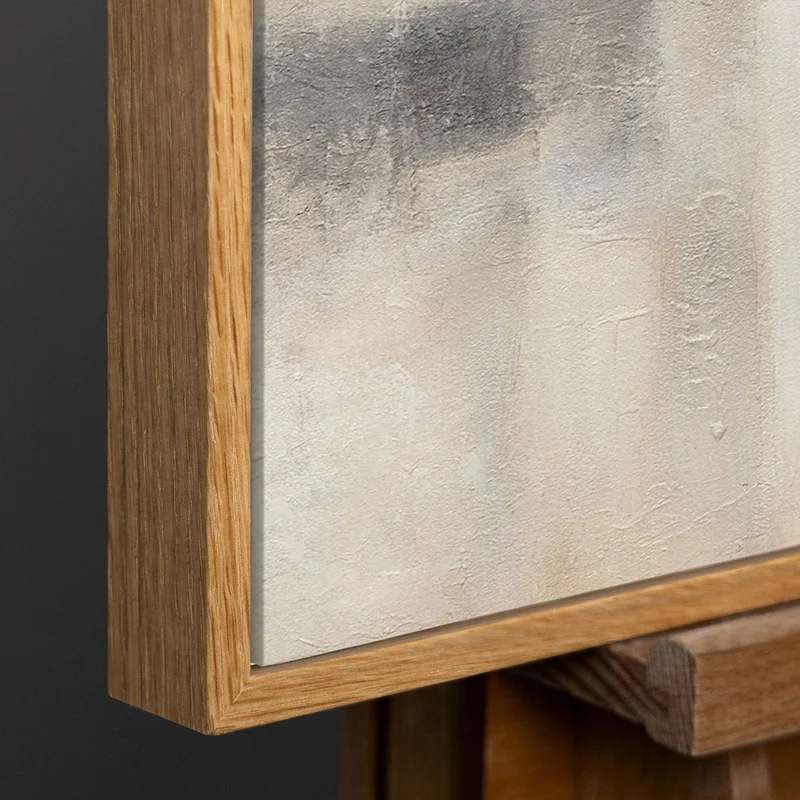 Abstraktes Gemälde Beige Grau mit Rahmen – Moderne Wandkunst „Geisterhaftes Licht“