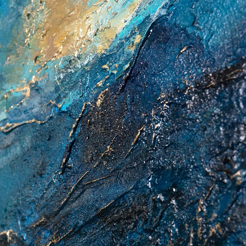 Handgemaltes Bild Ozeanfarben – Expressive Acrylkunst mit Rahmen „Glanz der Wellen“