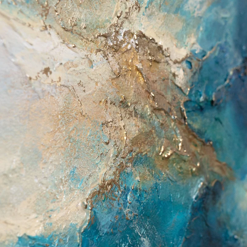 Handgemaltes Bild Ozeanfarben – Expressive Acrylkunst mit Rahmen „Glanz der Wellen“