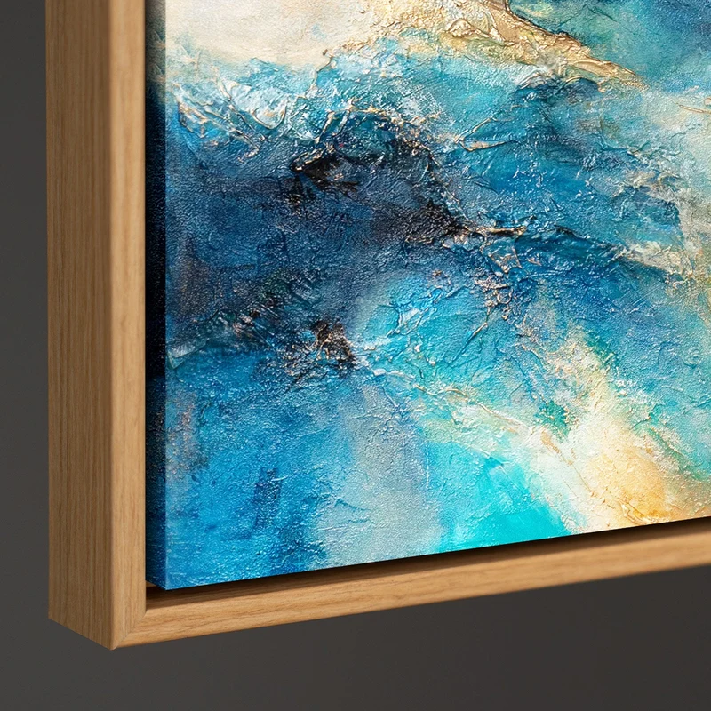 Handgemaltes Bild Ozeanfarben – Expressive Acrylkunst mit Rahmen „Glanz der Wellen“