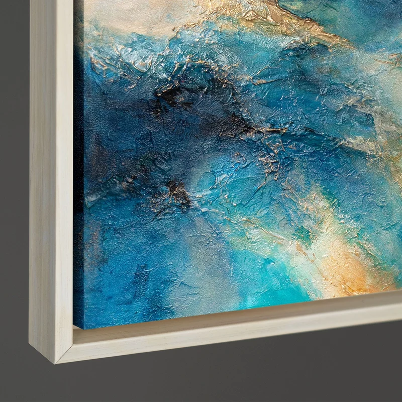 Handgemaltes Bild Ozeanfarben – Expressive Acrylkunst mit Rahmen „Glanz der Wellen“