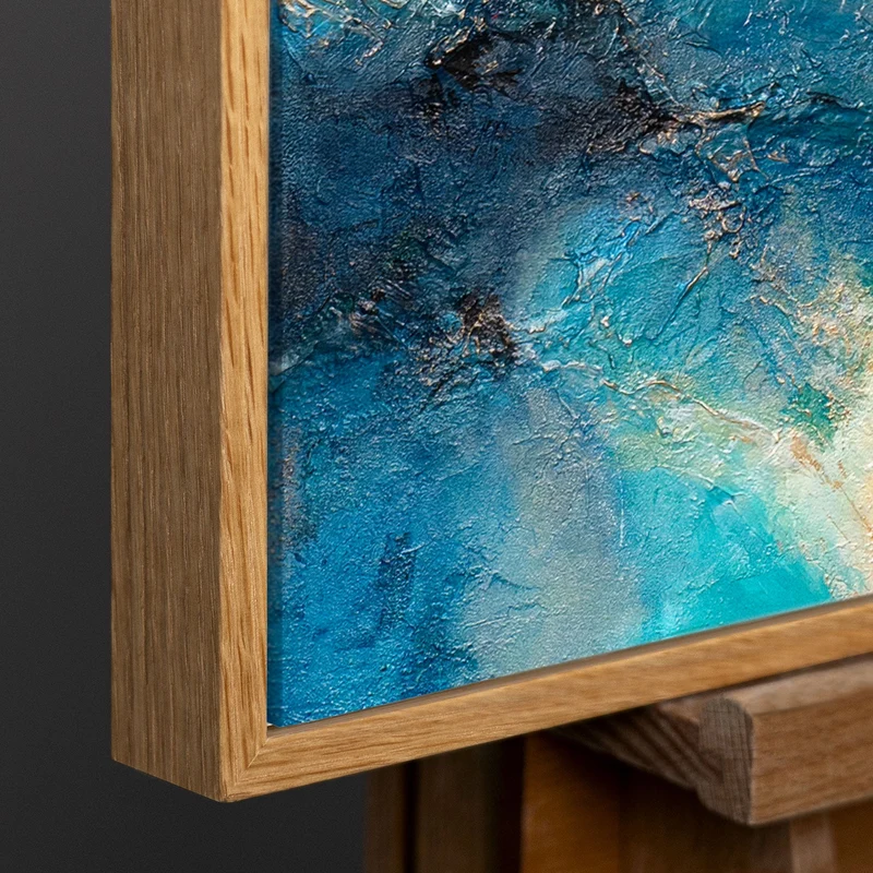 Handgemaltes Bild Ozeanfarben – Expressive Acrylkunst mit Rahmen „Glanz der Wellen“