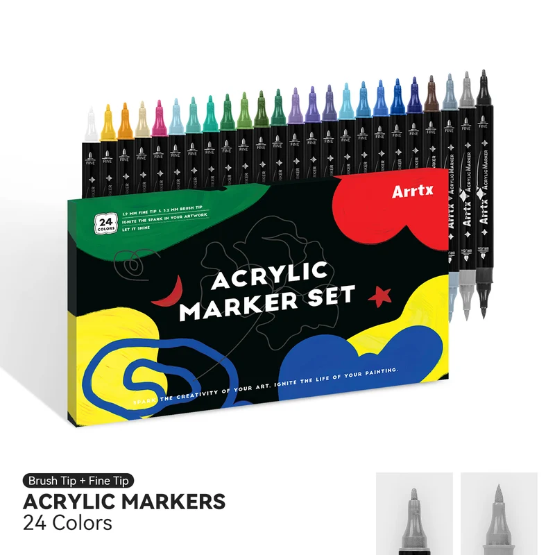 Arrtx 24 Colors Acrylic Marker Dual Tip Paint Pens