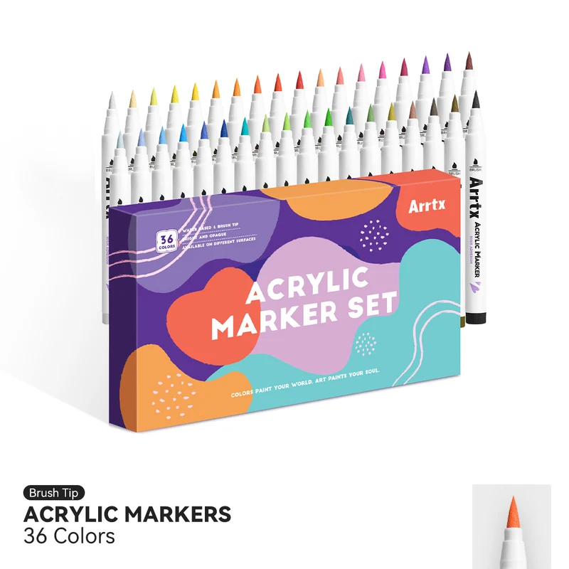 Arrtx 36 Colors Acrylic Paint Markers Brush Tip Paint Pens 36D