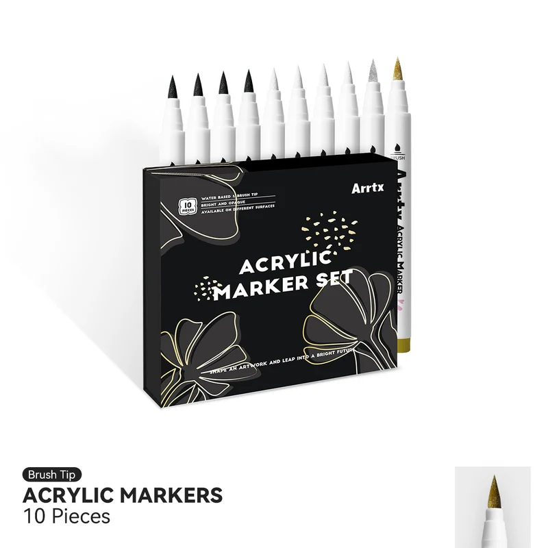 Arrtx Acrylic Paint Pens 10 Pack Brush Tip Paint Markers
