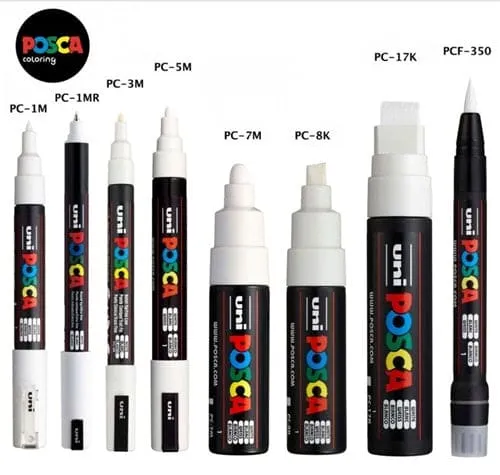 Uni POSCA Pen Set 8 White Assorted Sizes